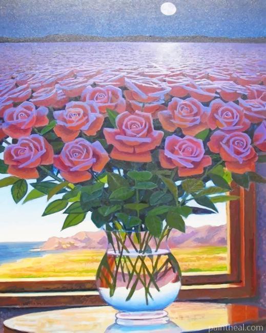 Pink flowers Glass Painting By Numbers Kits