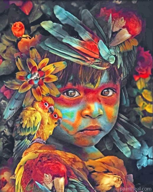 Asian Boy and Birds Painting By Numbers Kits