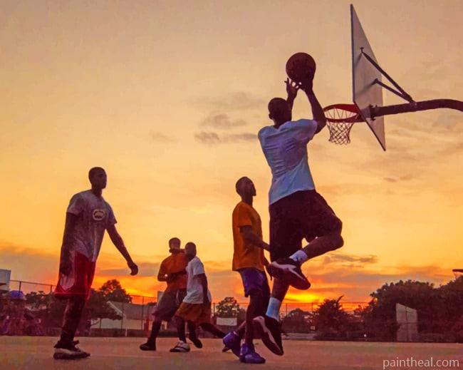 Basketball Match At Sunset Painting By Numbers Kits