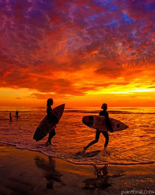 Surfers In The Beach Painting By Numbers Kits