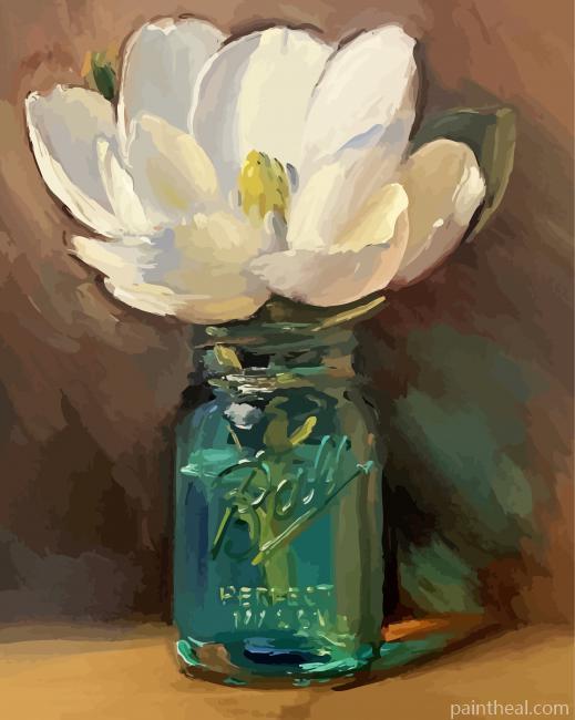 White Flower in Mason Jar Painting By Numbers Kits