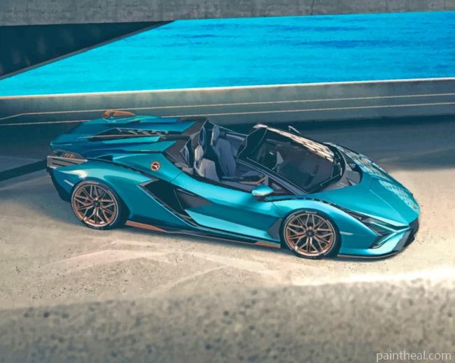 Blue Lamborghini Convertible Painting By Numbers Kits