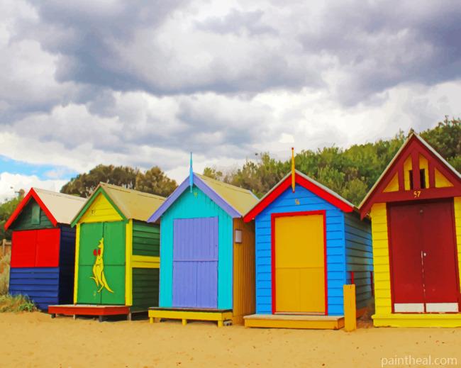 Colorful Beach Hut Painting By Numbers Kits