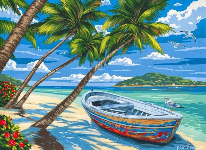 Boat On Beach Island Painting By Numbers Kits