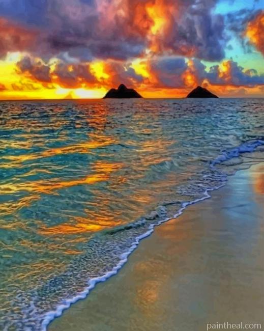 Sunset In Lanikai Beach Hawaii Painting By Numbers Kits