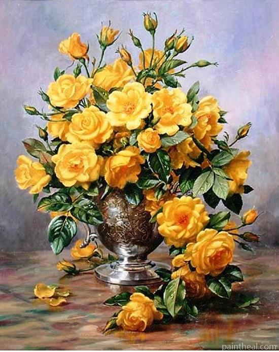 Yellow Roses Vase Painting By Numbers Kits