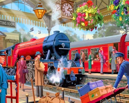 Vintage Train Station Painting By Numbers Kits