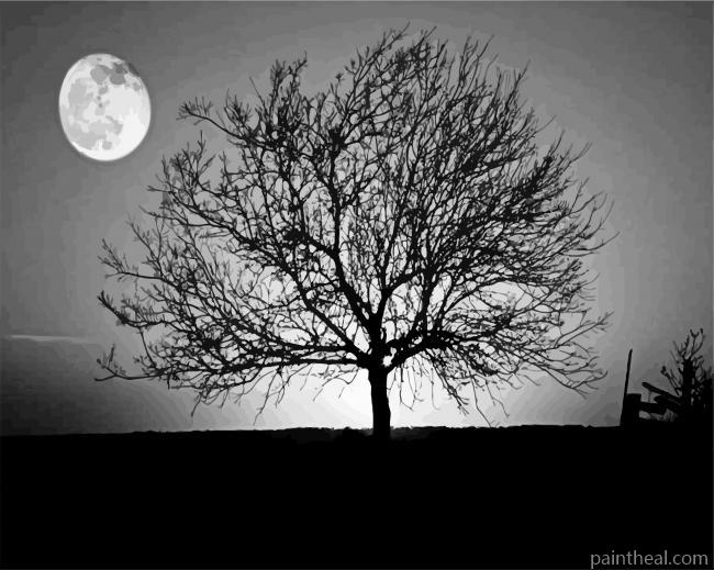 Dark Tree With Moon Painting By Numbers Kits
