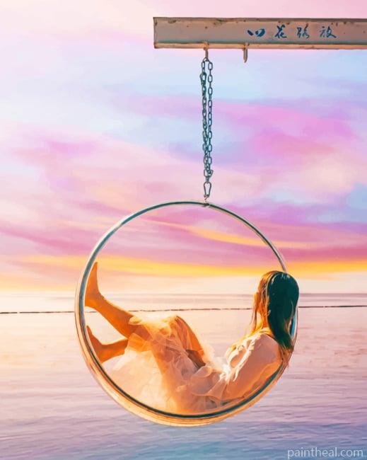 Swinging Girl In Beach Painting By Numbers Kits