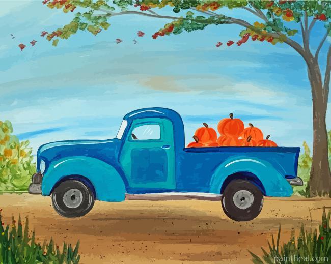Fall With Blue Truck Painting By Numbers Kits