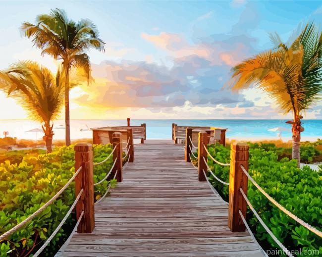 Walkway To Beach At Sunset Painting By Numbers Kits