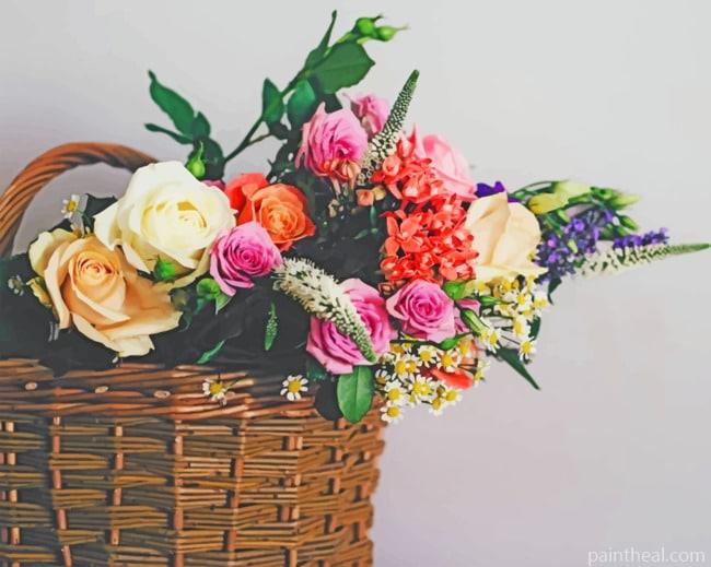 Colored Flowers On Basket Painting By Numbers Kits
