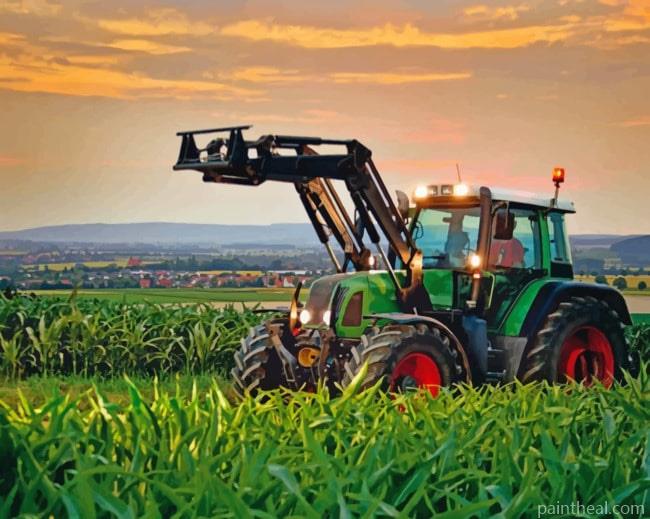 Farm Tractor In Field Painting By Numbers Kits