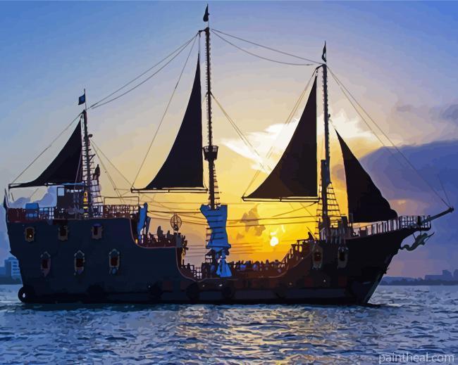 Pirate Boats Silhouette Painting By Numbers Kits