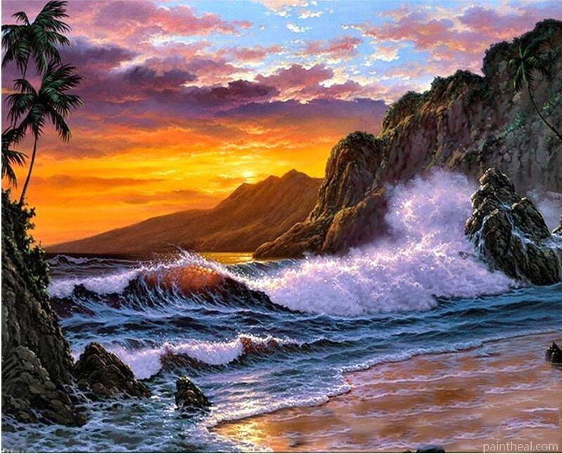 Seascape Acrylic Paint Modern Calligraphy DIY Painting By Numbers Kits