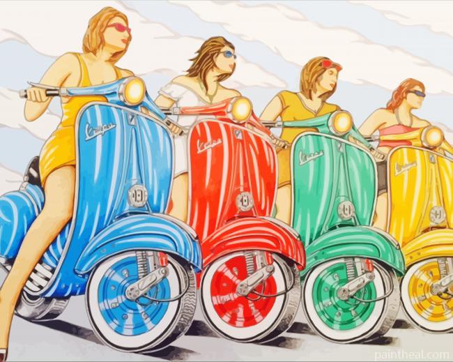 Women With Vespa Art Painting By Numbers Kits