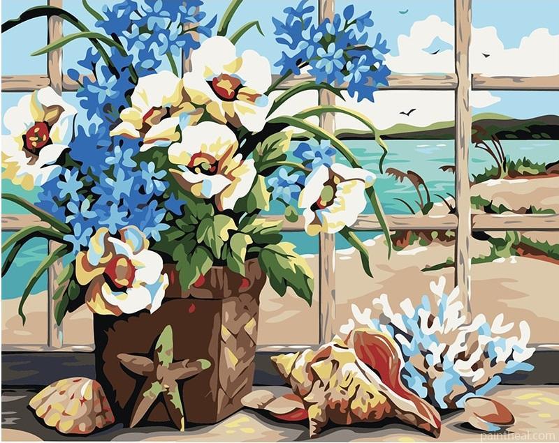 Flowers Vase And Shells Painting By Numbers Kits