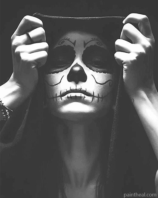 Black and White Skull Woman Painting By Numbers Kits