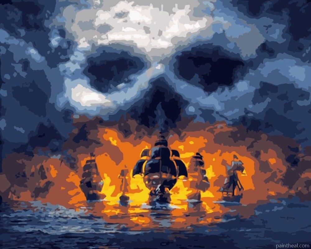 Pirate Ships at Sea Painting By Numbers Kits