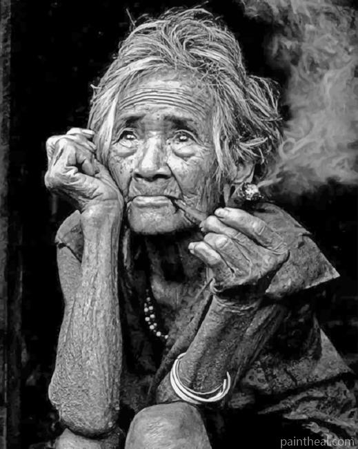 Old Woman Smoking Painting By Numbers Kits