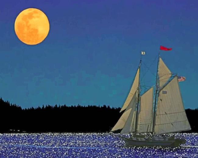 Ship In Sea At Night Painting By Numbers Kits