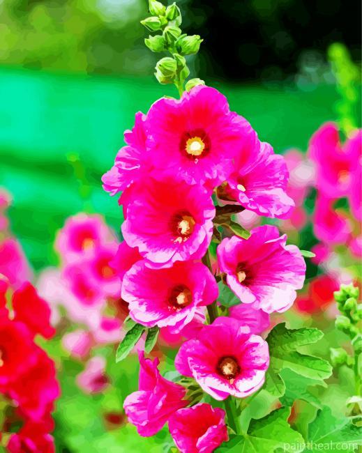 Pink Hollyhock Painting By Numbers Kits