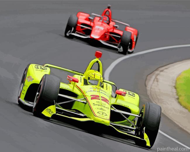 Red And Yellow Indy Cars Painting By Numbers Kits