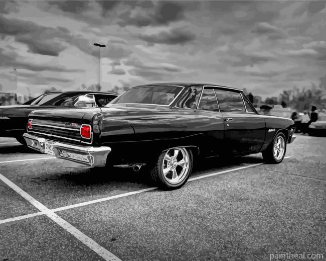 Black and White 65 Chevelle SS Painting By Numbers Kits