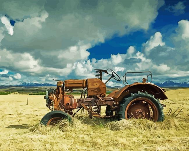 Rusty Tractor In Hay Field Painting By Numbers Kits