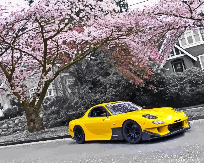 Cool Yellow Mazda RX 7 Painting By Numbers Kits