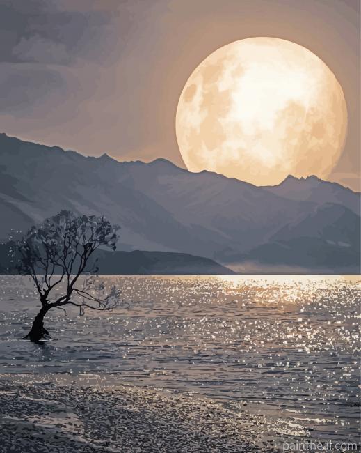 Full Moon Wanaka Tree New Zealand Painting By Numbers Kits