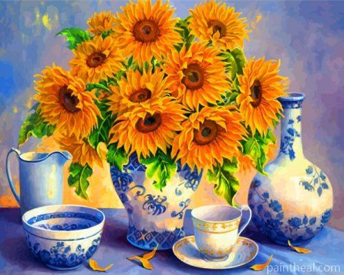 Sunflowers And Tea Set Painting By Numbers Kits