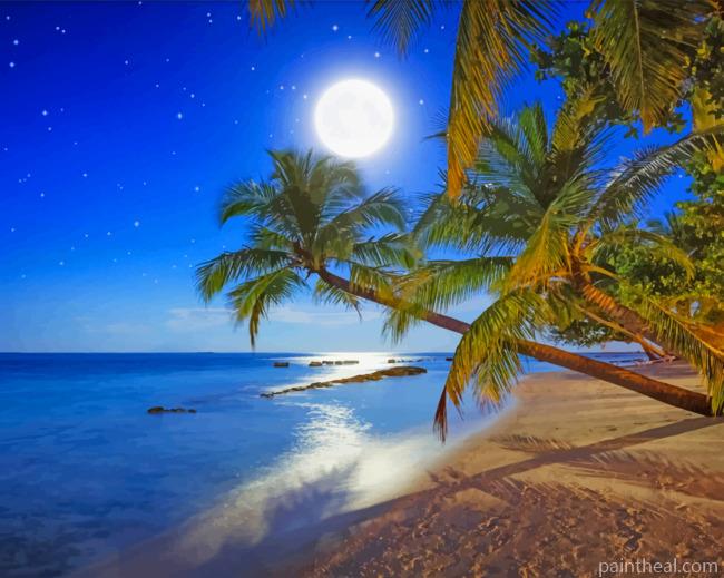Full Moon Night Beach Painting By Numbers Kits