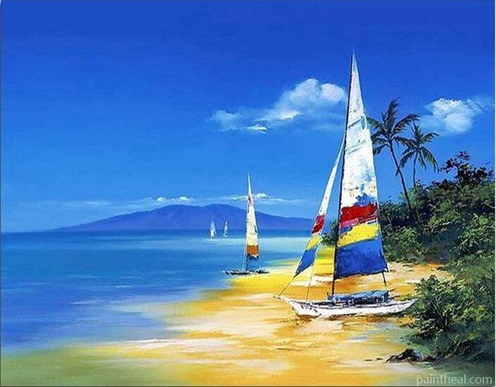 Sailboat Rest On Beach Seascape Painting By Numbers Kits