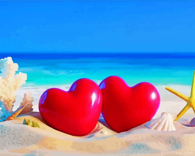 Aesthetic Beach Wit Hearts In Sand Painting By Numbers Kits