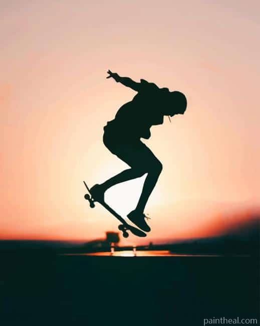 Man Skateboarding Silhouette Painting By Numbers Kits