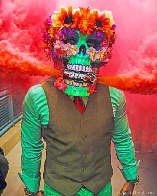 Skeleton With Red Smoke Bomb Painting By Numbers Kits