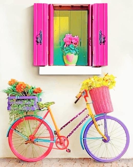 Aesthetic Blue Pink Bike Painting By Numbers Kits