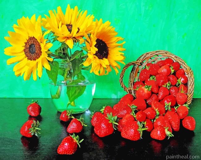 Flowers Vase And Strawberries Painting By Numbers Kits