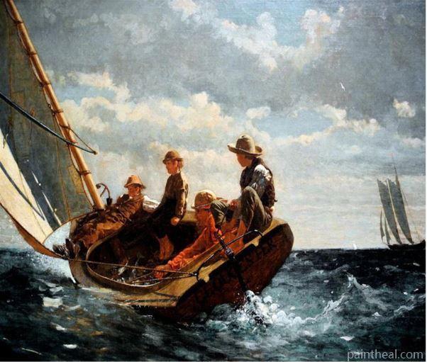 Vintage Boys In Boat Seascape Painting By Numbers Kits