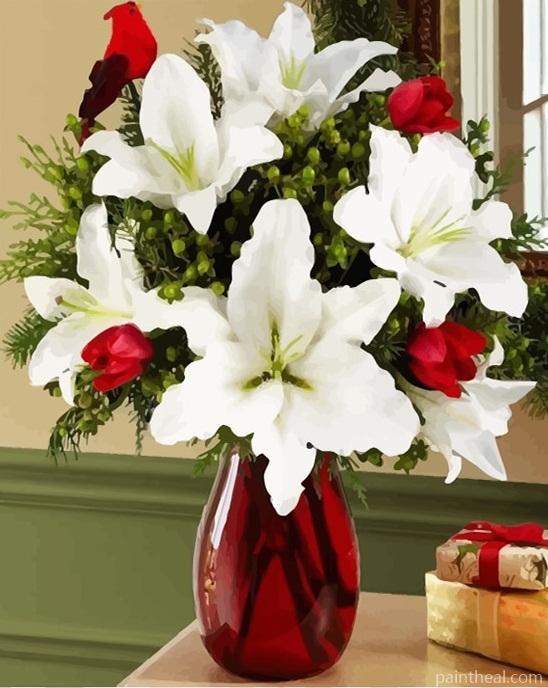 White Lily Flowers Vase Painting By Numbers Kits