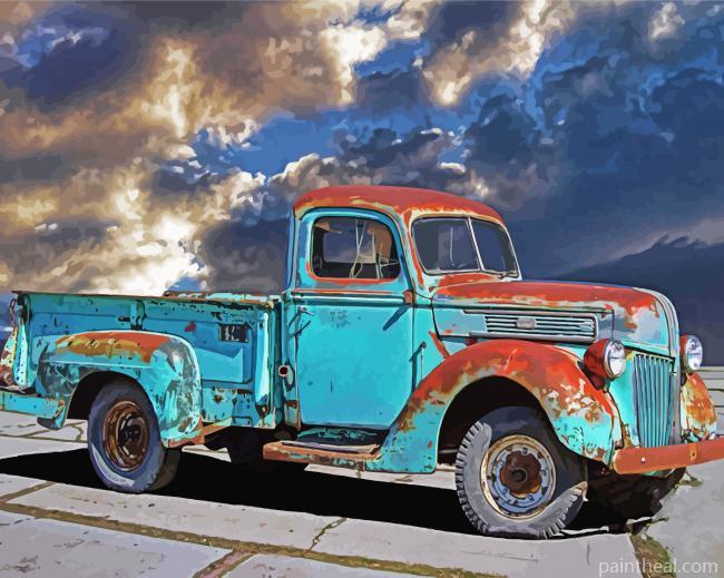 Blue Rusty Truck Painting By Numbers Kits