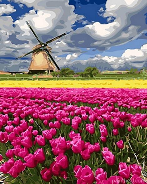 Pink Tulips Field Painting By Numbers Kits