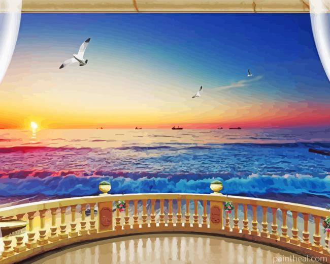 Sunset Balcony Sea View Painting By Numbers Kits