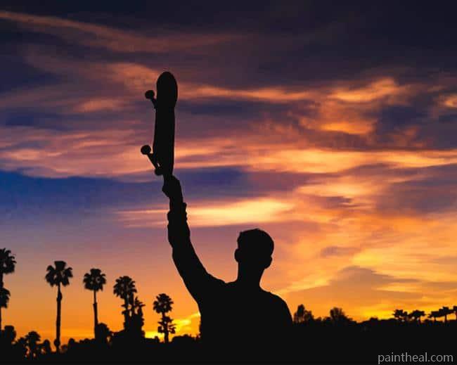 Silhouette Man Holding Skateboard Painting By Numbers Kits