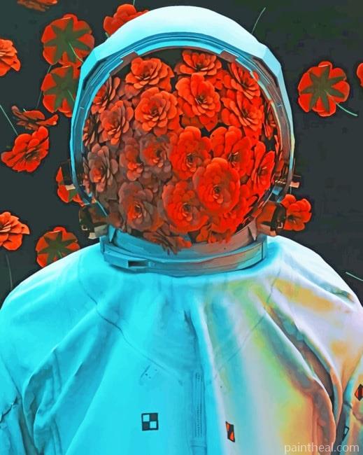 Red Floral Astronaut Painting By Numbers Kits
