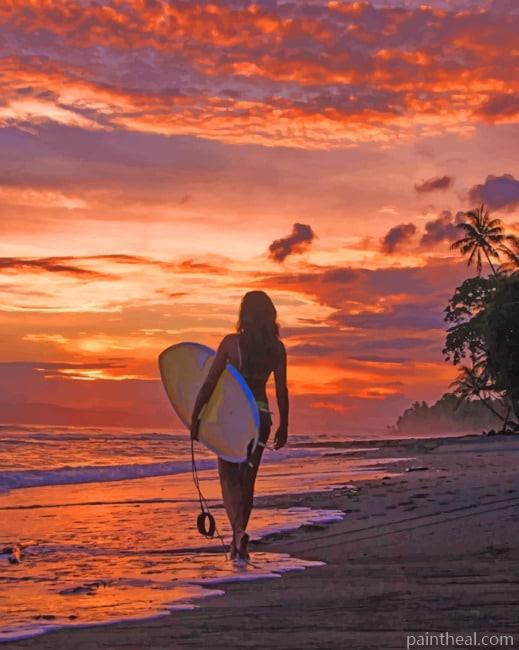 Woman With A Surf Board Painting By Numbers Kits