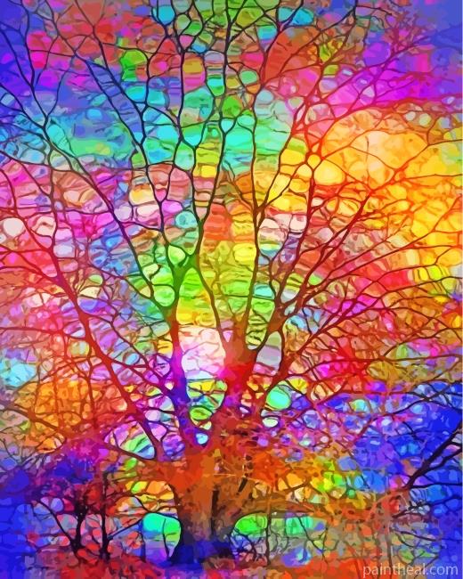 Stained Glass Colorful Tree Painting By Numbers Kits