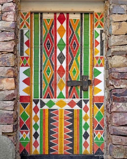 Traditional Colorful Door Painting By Numbers Kits