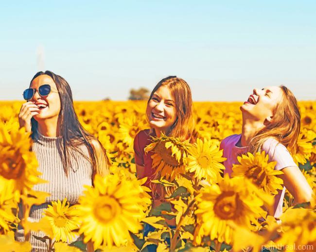 Girls In Sunflowers Field Painting By Numbers Kits